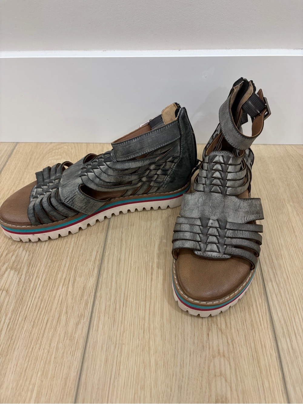 Roan by Bedstu Casual Comfort Woven Ankle-Strap Platform Sandals - Metallic Gray - Picture 2 of 7